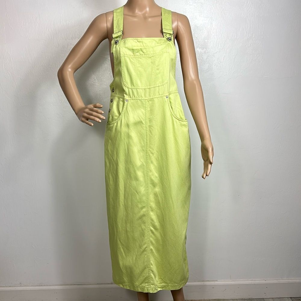 FADS Vintage Cotton Blend Overall Style Maxi Dress In Lime Green Size 4
